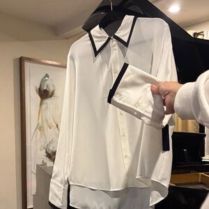 Rachel Roy White Button-Up Shirt with Black Trim size XL